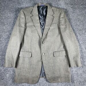 Alan Flusser Lambswool & Cashmere Houndstooth Blazer Men's 42L‎ Green Sport Coat